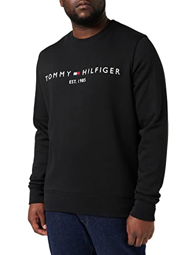 Tommy Hilfiger Herren Sweatshirt Tommy Logo Sweatshirt ohne Kapuze, Schwarz (Black), XS von Tommy Hilfiger