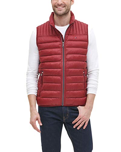 Tommy Hilfiger Herren Leichte, Gesteppte Steppweste (Standard groß) Daunenweste, Rot/Ausflug, einfarbig (Getaway Solids), L von Tommy Hilfiger