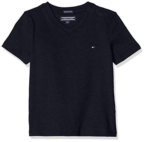 Tommy Hilfiger Jungen T-Shirt Kurzarm V-Ausschnitt, Blau (Sky Captain), 12 Monate von Tommy Hilfiger