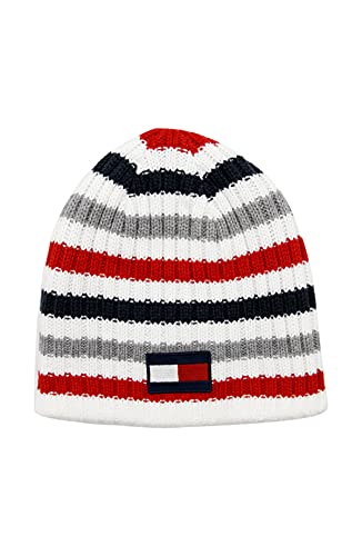 Tommy Hilfiger Jungen Beanie-Mütze, Weiß gestreift, wendbar, Einheitsgröße von Tommy Hilfiger