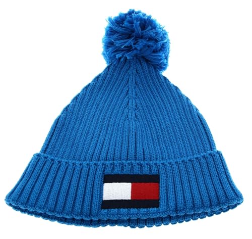 Tommy Hilfiger Kinder Mütze Beanie Big Flag Pom Pom Beanie Größe L-XL Blau von Tommy Hilfiger