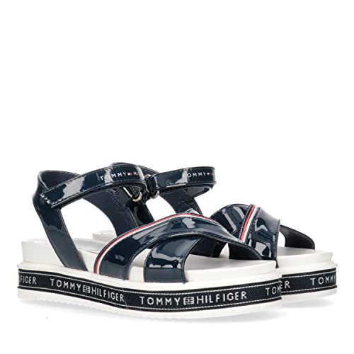 Tommy Hilfiger Kinder Schuh Sandalen - Plateau Riemchen-Sandale Klett, Farbe:Blau, Schuhe NEU:EU 37 von Tommy Hilfiger