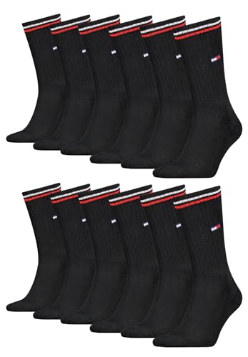 Tommy Hilfiger Lifestyle Crew Socken/lange Tennissocken für Damen & Herren 12-er Pack, Farbe:Schwarz, Socken & Strümpfe:43-46 von Tommy Hilfiger