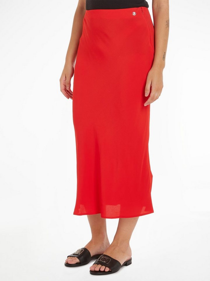 Tommy Hilfiger Midirock VISCOSE CREPE LONG SKIRT Webrock mit Metalllabel von Tommy Hilfiger