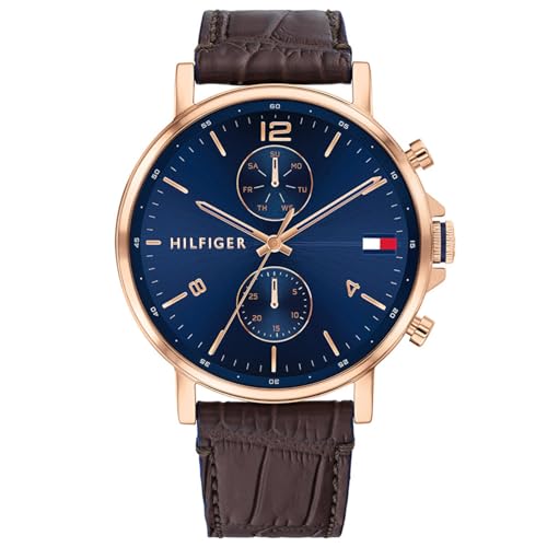 Tommy Hilfiger Multi Zifferblatt Quarz Uhr für Herren mit Dunkel-Braunes Lederarmband - 1710418 von Tommy Hilfiger