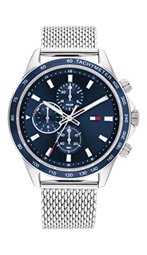 Tommy Hilfiger Multi Zifferblatt Quarz Uhr für Herren mit Silbernes Edelstahl-Mesh-Gliederarmband - 1792018 von Tommy Hilfiger