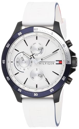 Tommy Hilfiger Multi Zifferblatt Quarz Uhr für Herren mit Weisses Silikonarmband - 1791723 von Tommy Hilfiger