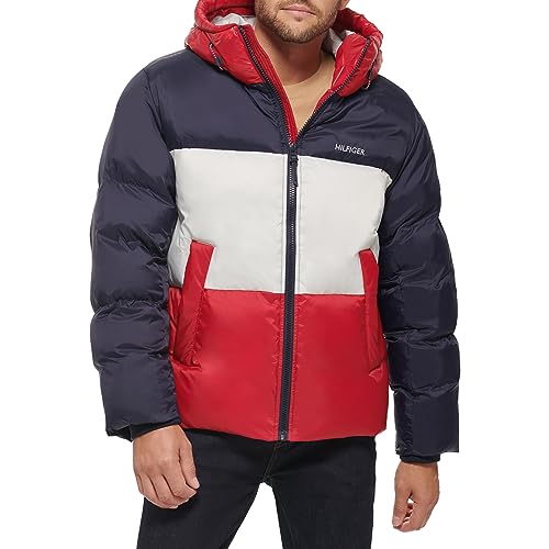 Tommy Hilfiger Relaxed Steppjacke für Herren, Midnight/Ice/Red, L von Tommy Hilfiger