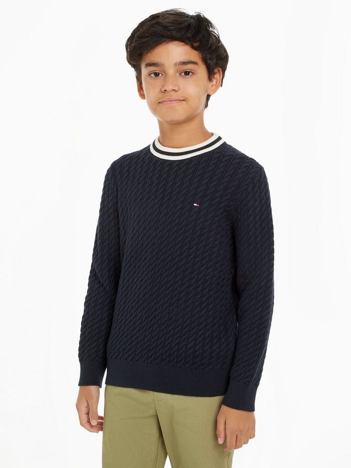 Tommy Hilfiger Rundhalspullover RINGER CABLE SWEATER Kinder bis 16 Jahre, allvover mit Zopfmuster von Tommy Hilfiger