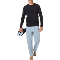 Tommy Hilfiger Herren Pyjama-Set + Slipper blau Jersey-Baumwolle Gestreift,unifarben von Tommy Hilfiger