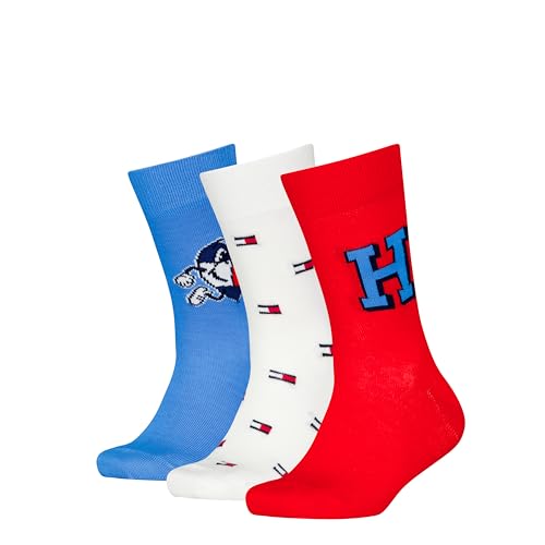 Tommy Hilfiger Kinder Classic Socken, Blau/Rot/Weiß, 31/34 (3er Pack) von Tommy Hilfiger