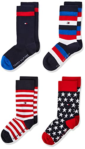 Tommy Hilfiger Kinder Classic Socken, Marineblau/Rot, 27/30 (4er Pack) von Tommy Hilfiger