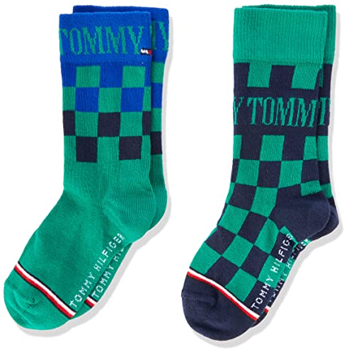 Tommy Hilfiger Unisex Kids Racer Check 4 Pack CLSSC Sock, Green/Blue, 27/30 von Tommy Hilfiger