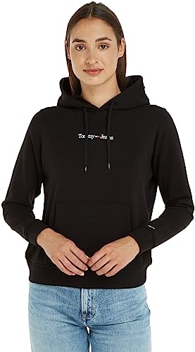 Tommy Jeans Damen Hoodie Regular Serif Linear mit Kapuze, Schwarz (Black), XL von Tommy Jeans