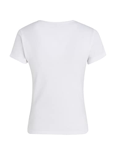 Tommy Jeans Damen T-Shirt Kurzarm Essential Rib Rundhalsausschnitt, Weiß (White), XS von Tommy Jeans