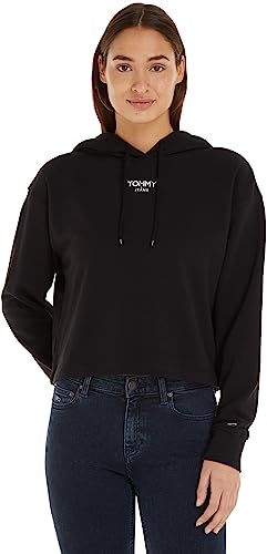 Tommy Jeans Damen Hoodie Cropped Logo mit Kapuze, Schwarz (Black), S von Tommy Hilfiger