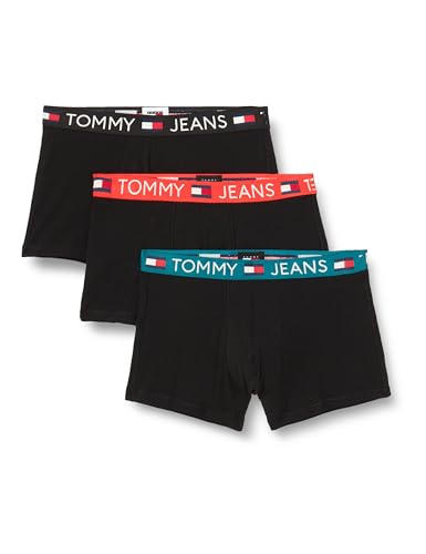 Tommy Jeans Herren 3er Pack Boxershorts Trunks Baumwolle mit Stretch, Schwarz (Ht Heat/Tmlss Teal/Blck), L von Tommy Jeans