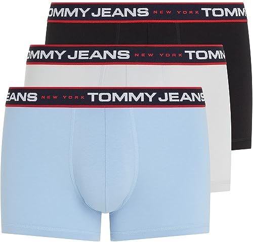 Tommy Hilfiger Jeans Herren 3er Pack Boxershorts Trunks Unterwäsche, Mehrfarbig (Black/ Light Cast/ Chambray Blue), S von Tommy Hilfiger