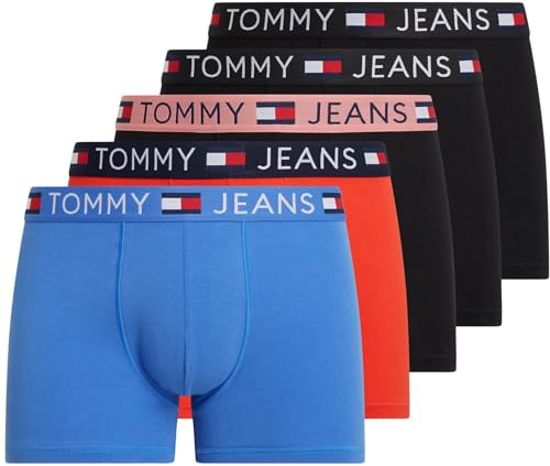 Tommy Jeans Herren 5er Pack Boxershorts Trunks Baumwolle mit Stretch, Mehrfarbig (Blk/Blk/Ht Heat/Empr Blu/Blk), XL von Tommy Jeans