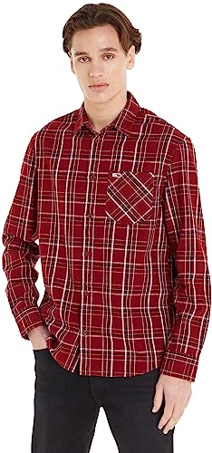 Tommy Jeans Herren Hemd Check Pocket Shirt Freizeithemd, Mehrfarbig (Rouge Check), XL von Tommy Jeans