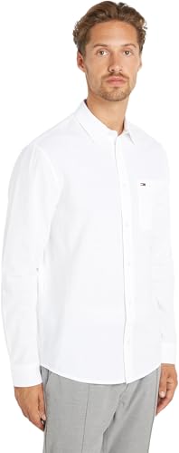 Tommy Jeans Herren Hemd Tjm Reg Linen Blend Shirt Freizeithemd, Weiß (White), S von Tommy Hilfiger