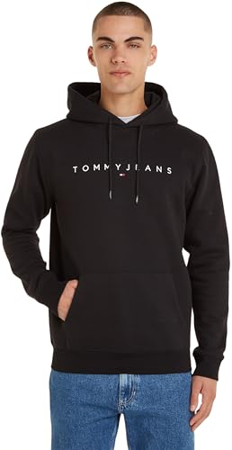 Tommy Jeans Herren Hoodie Regular Linear Logo mit Kapuze, Schwarz (Black), XL von Tommy Hilfiger