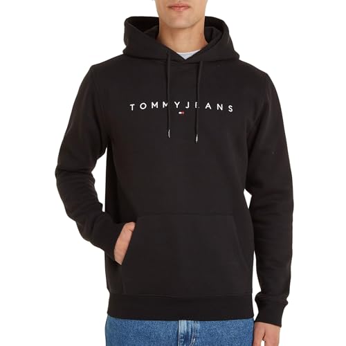 Tommy Jeans Herren Hoodie Regular Linear Logo mit Kapuze, Schwarz (Black), XXL von Tommy Jeans