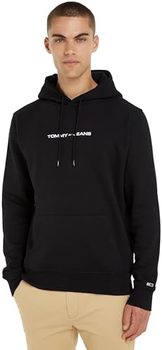 Tommy Jeans Herren Hoodie Regular Linear mit Kapuze, Schwarz (Black), L von Tommy Hilfiger