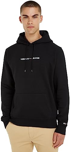 Tommy Jeans Herren Hoodie Regular Linear mit Kapuze, Schwarz (Black), S von Tommy Jeans