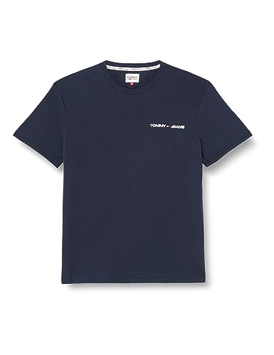 Tommy Jeans Herren T-Shirt Kurzarm Linear Chest Rundhalsausschnitt, Blau (Twilight Navy), S von Tommy Hilfiger