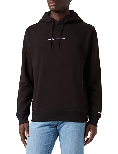 Tommy Jeans Herren TJM LINEAR Logo Hoodie Kapuzenpullover, Black, XL von Tommy Hilfiger