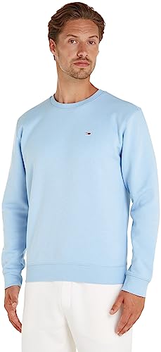 Tommy Jeans Herren Sweatshirt Regular Fleece C Neck Ohne Kapuze, Blau (Chambray Blue), XS von Tommy Jeans