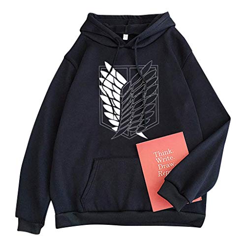 Tomwell Hoodie Herren Damen AOT Scouting Legion Aufklärungstrupp Anime Pullover 3D Pulli Männer A.N.T Ackermann Sweatshirt Langarm Shirt Casual Top B Schwarz L von Tomwell