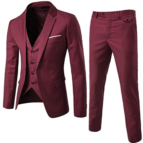 Tomwell Anzug Herren Slim Fit 3 Teilig Blazer Anzüge Herrenanzug Sakko Anzughose Weste für Hochzeit Business Hochzeit Party Abschlussball Herrenanzug A Weinrot XL von Tomwell