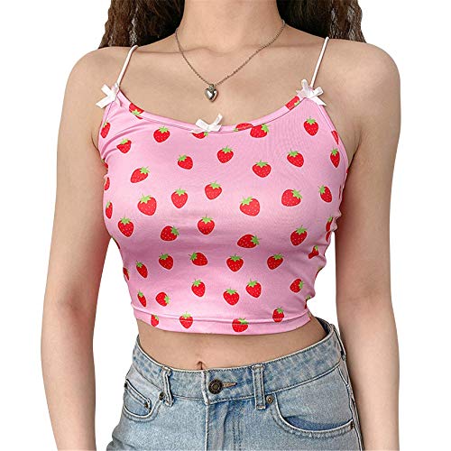 Tomwell Crop Tops Camouflage Top Damen Bauchfrei Camisole Tank Top Bedruckt Tshirts Sommer Slim Fit TräGertop O-Ausschnitt TräGershirt Elegant Spaghetti Top Kurze Oberteile E Rosa S von Tomwell