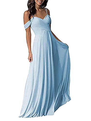 Tomwell Damen Abendkleid Ärmellos Elegante Brautjungfernkleid Mode Einfarbig Wickelkleid V-Ausschnitt Rückenfrei Partykleid Schulterfrei Bodenlang Cocktailkleid A Blau S von Tomwell