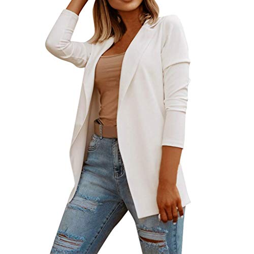 Tomwell Damen Blazer Slim Fit Anzugjacke Elegant Langarm Revers Frauen Sakko Einfarbig Kurz Jacke EIN Knopf Blazer Business Anzug Büro Jacke Weiß L von Tomwell