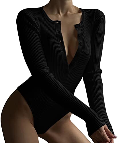 Tomwell Damen Body Sling Overall Sommer Sexy Slim Body Elegant Bodysuit Tops Einfarbig Oberteil Wrap Bodies Langarmbody Classics Jumpsuit D Schwarz S von Tomwell