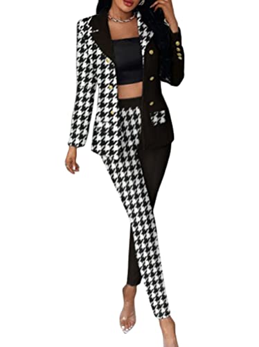 Tomwell Damen Business Blazer Hosenanzug Set Für Die Arbeit Langarm Blazer Und Hosen Set Anzug 2 Stück Anzüge Outfit Schwarz XXL von Tomwell