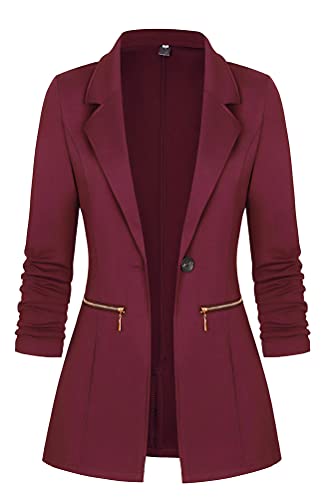 Tomwell Damen Cardigan Elegant Blazer Langärmliger Anzugjacke Einfarbig Blazer Revers Business Mantel mit Knopfleiste Slim Fit Jacke Casual Anzug Trenchcoat mit Tasche Weinrot XL von Tomwell