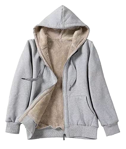 Tomwell Damen Hoodie Kapuzenpullover mit Zipper Fleecejacke Warm Pullover Basic Kapuzenjacke Causal Sweatjacke Mit Kapuze Plüschjacke Jacket Damen Outwear Herbst Winter A Hellgrau L von Tomwell