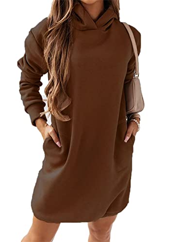 Tomwell Damen Hoodie Kleid Oversize Pullover Mit Kapuze Sweatshirtkleid Lang Maxi Winter Herbst Mini Kleid Braun S von Tomwell