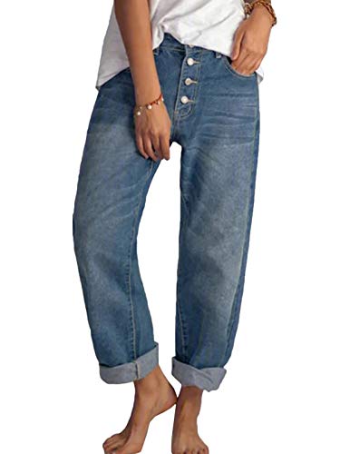 Tomwell Damen Jeans Boyfriend Baggy Stretch Relaxed Blau Weites Bein Hose Straight Lässig Weich Hose Denim Pants Blau M von Tomwell