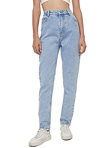 Tomwell Damen Jeans Boyfriend Hoher Bund Jeanshose Locker Lang Boyfriend Jeans Blau Hose Jeans Straight Lässig Weich B Hellblau M von Tomwell