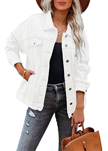 Tomwell Damen Jeansjacke Langarm Oversized Boyfriend Jeansmantel Herbst Winter Denim Übergangsjacke mit Revers Oberbekleidung Vintage Denim Hemdjacke A Weiß XL Tomwell Damen Jeansjacke Langarm Oversized Boyfriend Jeansmantel Herbst Winter Denim Übergangsjacke mit Revers Oberbekleidung Vintage Denim Hemdjacke A Weiß XL von Tomwell