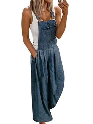 Tomwell Damen Latzhose Retro Jeanshose Hoseanzug Denim Overall Gerades Bein Zerrissen Lang Trägerhose Ärmellos Locker mit Taschen E Dunkelblau XL von Tomwell