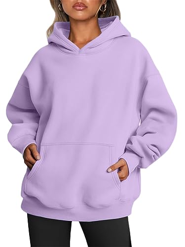 Tomwell Damen Oversized Hoodies Sweatshirts Langarm Einfarbig Pullover Winter Teenager Mädchen Kapuzenpullover Freizeit Sport Hip Hop Langarmshirt Oberteile Pulli Streetwear A Violett M von Tomwell