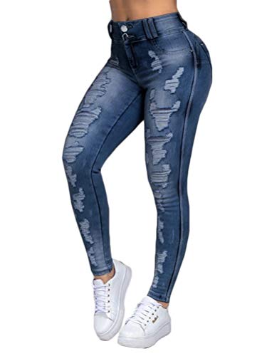 Tomwell Damen Skinny Stretch Jeans mit Risse Destroyed Look High Waist Jeanshose Röhrenjeans Skinny Slim Fit Stretch Boyfriend Jeans Z2 Dunkelblau XXL von Tomwell