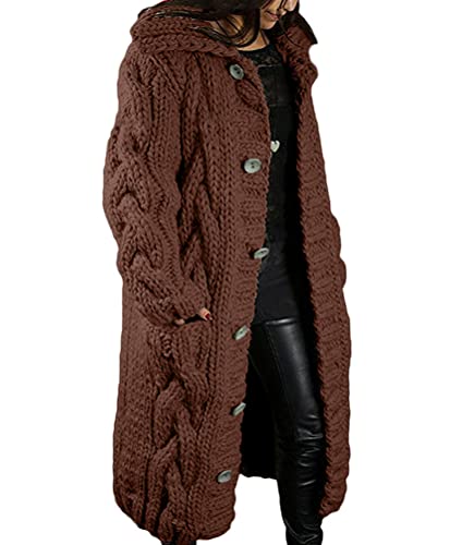 Tomwell Damen Strickjacke Lang Cardigan Übergangsjacke Strick Pullover Strickmantel Herbst Winter Grobstrick Wintermäntel Pulli Sweater Outwear Cape Gestrickt Braun S von Tomwell