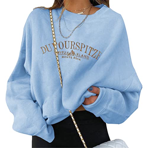 Tomwell Damen Sweatshirt Buchstaben Druck Langarm Rundhals Pullover Warm Pulli Oversized Casual Bequem Teenager Mädchen Hoodie Sportbekleidung J Blau M von Tomwell